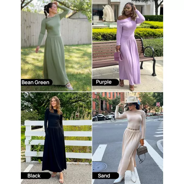 imageZESICA Womens Long Sleeve Maxi Dress 2024 Fall Crewneck Knit Casual Slim Swing Pleated Dresses with PocketsDark Green