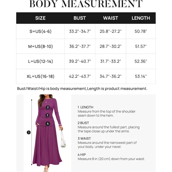 imageZESICA Womens Long Sleeve Maxi Dress 2024 Fall Crewneck Knit Casual Slim Swing Pleated Dresses with PocketsPlum