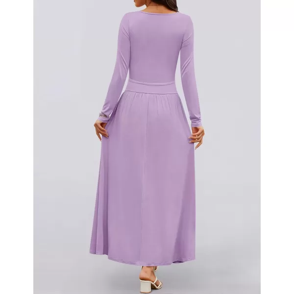 imageZESICA Womens Long Sleeve Maxi Dress 2024 Fall Crewneck Knit Casual Slim Swing Pleated Dresses with PocketsPurple