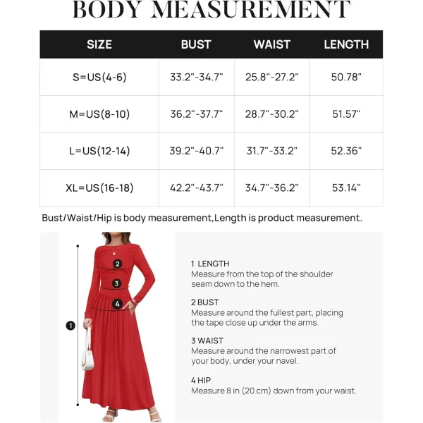 imageZESICA Womens Long Sleeve Maxi Dress 2024 Fall Crewneck Knit Casual Slim Swing Pleated Dresses with PocketsRed
