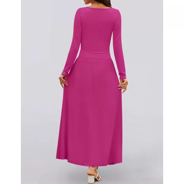 imageZESICA Womens Long Sleeve Maxi Dress 2024 Fall Crewneck Knit Casual Slim Swing Pleated Dresses with PocketsRose
