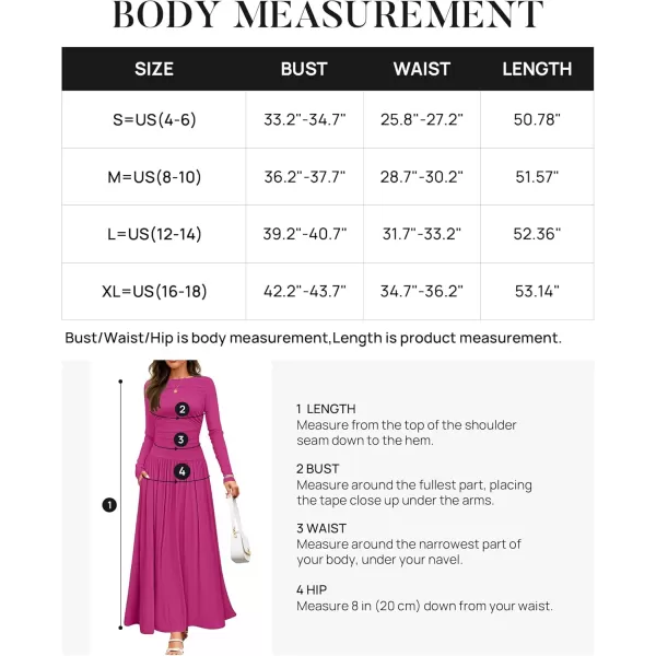 imageZESICA Womens Long Sleeve Maxi Dress 2024 Fall Crewneck Knit Casual Slim Swing Pleated Dresses with PocketsRose