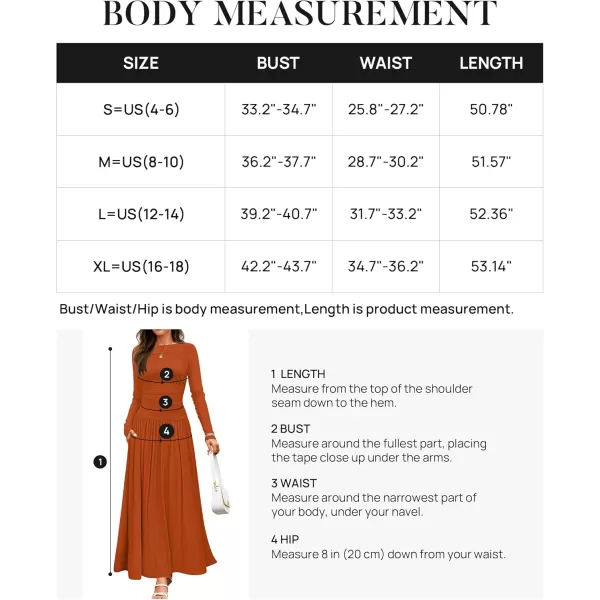 imageZESICA Womens Long Sleeve Maxi Dress 2024 Fall Crewneck Knit Casual Slim Swing Pleated Dresses with PocketsRust
