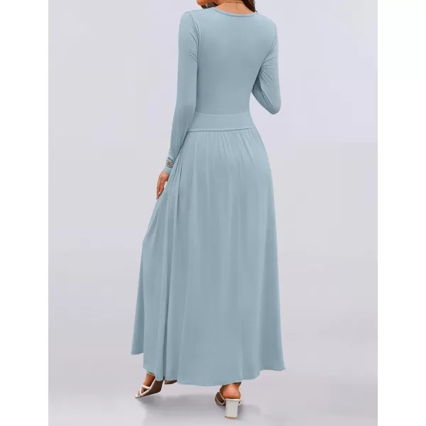 imageZESICA Womens Long Sleeve Maxi Dress 2024 Fall Crewneck Knit Casual Slim Swing Pleated Dresses with PocketsSky