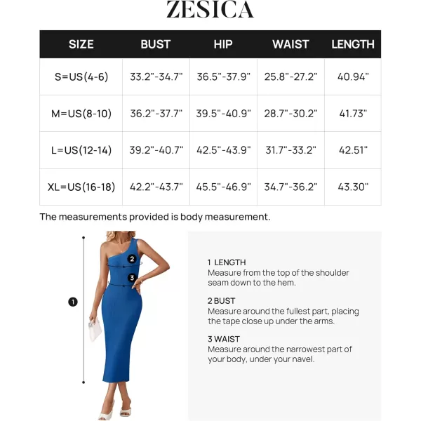 imageZESICA Womens One Shoulder Sleeveless Dresses 2024 Summer Slim Fit Ribbed Knit Back Slit Midi Bodycon Sweater DressBlue