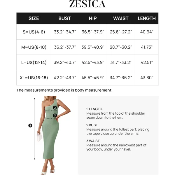 imageZESICA Womens One Shoulder Sleeveless Dresses 2024 Summer Slim Fit Ribbed Knit Back Slit Midi Bodycon Sweater DressLight Green