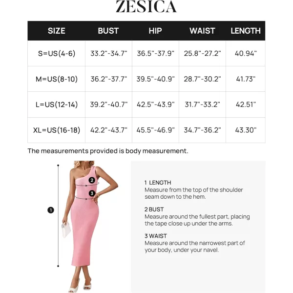 imageZESICA Womens One Shoulder Sleeveless Dresses 2024 Summer Slim Fit Ribbed Knit Back Slit Midi Bodycon Sweater DressPink