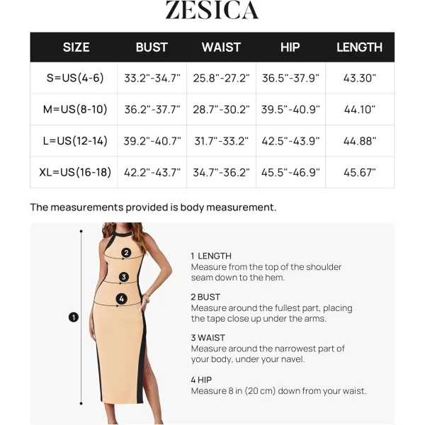 imageZESICA Womens Summer Bodycon Midi Dress Crew Neck Sleeveless Side Slit Slim Sexy Knit Tank DressesApricot
