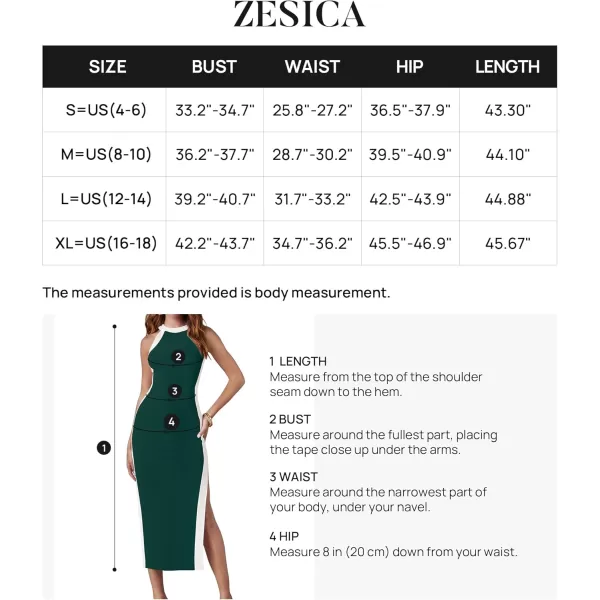 imageZESICA Womens Summer Bodycon Midi Dress Crew Neck Sleeveless Side Slit Slim Sexy Knit Tank DressesDarkgreen