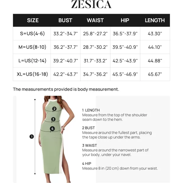 imageZESICA Womens Summer Bodycon Midi Dress Crew Neck Sleeveless Side Slit Slim Sexy Knit Tank DressesGreen