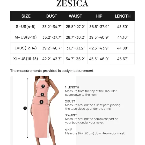 imageZESICA Womens Summer Bodycon Midi Dress Crew Neck Sleeveless Side Slit Slim Sexy Knit Tank DressesPink