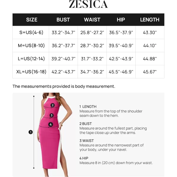 imageZESICA Womens Summer Bodycon Midi Dress Crew Neck Sleeveless Side Slit Slim Sexy Knit Tank DressesRose