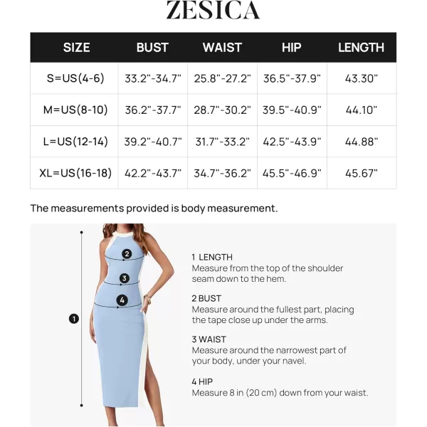 imageZESICA Womens Summer Bodycon Midi Dress Crew Neck Sleeveless Side Slit Slim Sexy Knit Tank DressesSky
