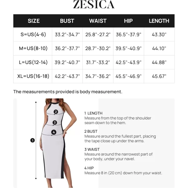 imageZESICA Womens Summer Bodycon Midi Dress Crew Neck Sleeveless Side Slit Slim Sexy Knit Tank DressesWhite