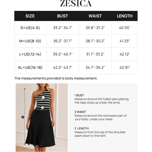 imageZESICA Womens Summer Casual One Shoulder Midi Dresses 2024 Spring Sleeveless Striped Knit Pleated A Line Flowy Long DressBlack
