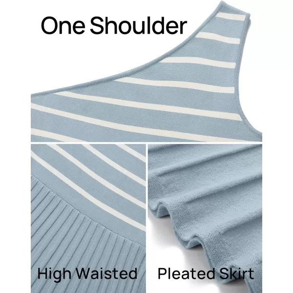 imageZESICA Womens Summer Casual One Shoulder Midi Dresses 2024 Spring Sleeveless Striped Knit Pleated A Line Flowy Long DressBlue