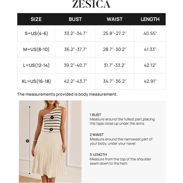 imageZESICA Womens Summer Casual One Shoulder Midi Dresses 2024 Spring Sleeveless Striped Knit Pleated A Line Flowy Long DressCream