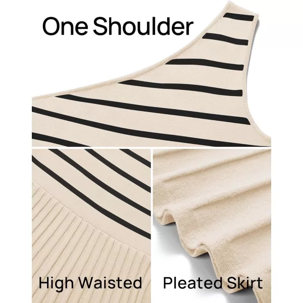 imageZESICA Womens Summer Casual One Shoulder Midi Dresses 2024 Spring Sleeveless Striped Knit Pleated A Line Flowy Long DressCream