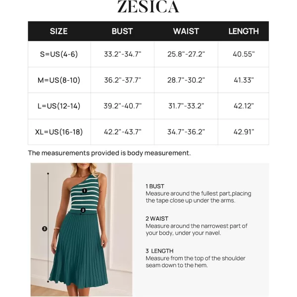 imageZESICA Womens Summer Casual One Shoulder Midi Dresses 2024 Spring Sleeveless Striped Knit Pleated A Line Flowy Long DressGreen