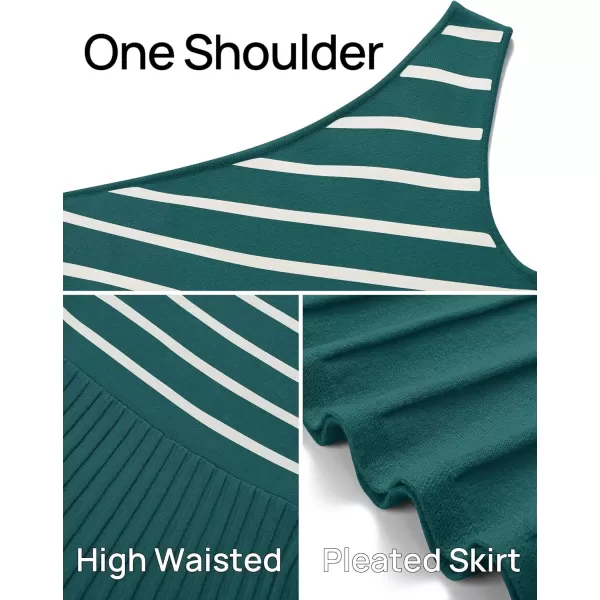 imageZESICA Womens Summer Casual One Shoulder Midi Dresses 2024 Spring Sleeveless Striped Knit Pleated A Line Flowy Long DressGreen