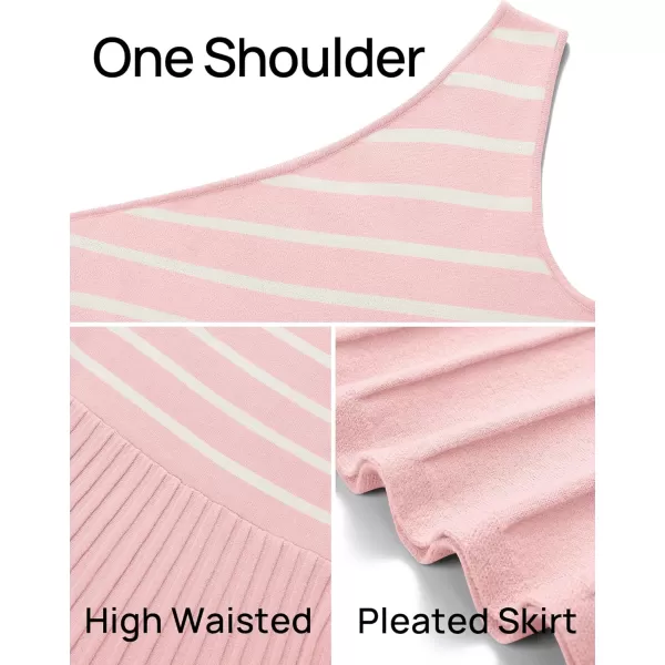 imageZESICA Womens Summer Casual One Shoulder Midi Dresses 2024 Spring Sleeveless Striped Knit Pleated A Line Flowy Long DressLightpink
