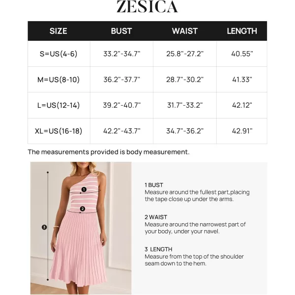 imageZESICA Womens Summer Casual One Shoulder Midi Dresses 2024 Spring Sleeveless Striped Knit Pleated A Line Flowy Long DressLightpink