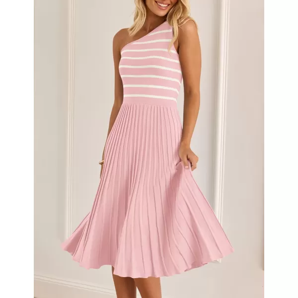 imageZESICA Womens Summer Casual One Shoulder Midi Dresses 2024 Spring Sleeveless Striped Knit Pleated A Line Flowy Long DressLightpink
