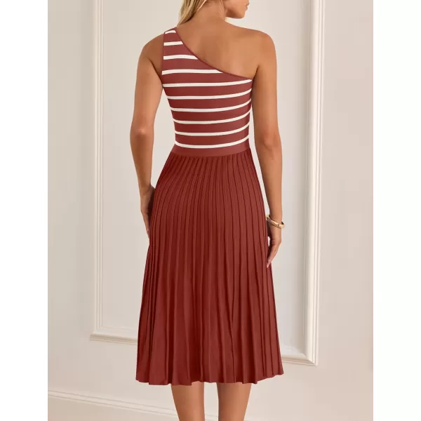 imageZESICA Womens Summer Casual One Shoulder Midi Dresses 2024 Spring Sleeveless Striped Knit Pleated A Line Flowy Long DressVermilion