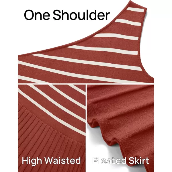 imageZESICA Womens Summer Casual One Shoulder Midi Dresses 2024 Spring Sleeveless Striped Knit Pleated A Line Flowy Long DressVermilion