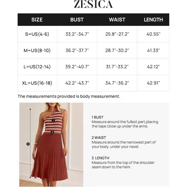 imageZESICA Womens Summer Casual One Shoulder Midi Dresses 2024 Spring Sleeveless Striped Knit Pleated A Line Flowy Long DressVermilion