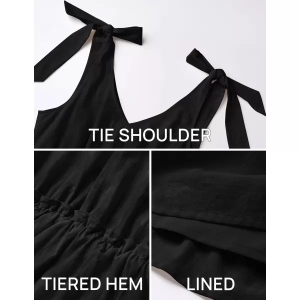 imageZESICA Womens Summer Casual V Neck Sleeveless Mini Dress 2024 Tie Shoulder Tiered Ruffle Swing A Line Short SundressesBlack