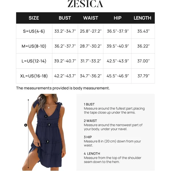 imageZESICA Womens Summer Casual V Neck Sleeveless Mini Dress 2024 Tie Shoulder Tiered Ruffle Swing A Line Short SundressesNavy