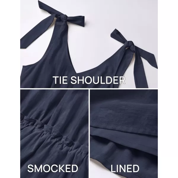 imageZESICA Womens Summer Casual V Neck Sleeveless Mini Dress 2024 Tie Shoulder Tiered Ruffle Swing A Line Short SundressesNavy
