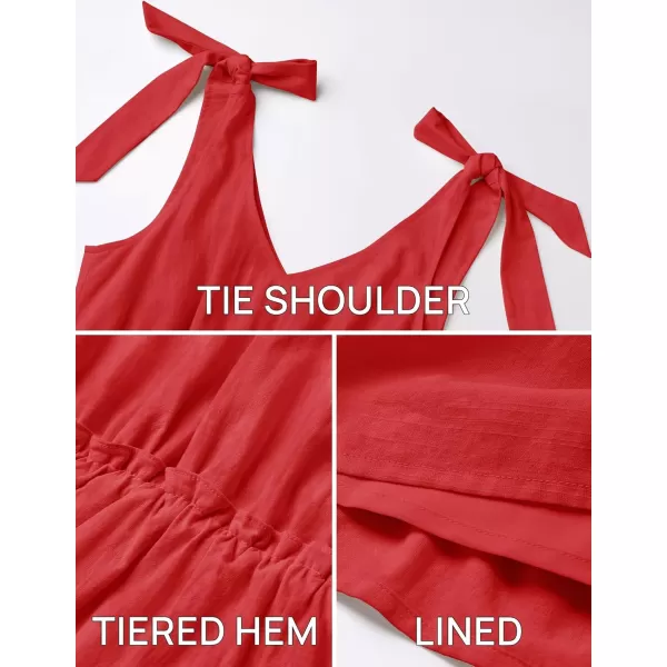 imageZESICA Womens Summer Casual V Neck Sleeveless Mini Dress 2024 Tie Shoulder Tiered Ruffle Swing A Line Short SundressesTomato