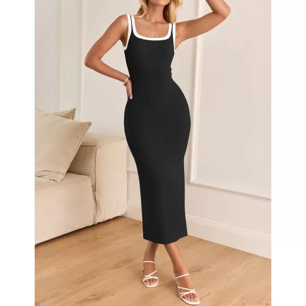 imageZESICA Womens Summer Knitted Bodycon Midi Dress 2024 Casual Sleeveless Square Neck Side Slit Vacation Long DressesBlack
