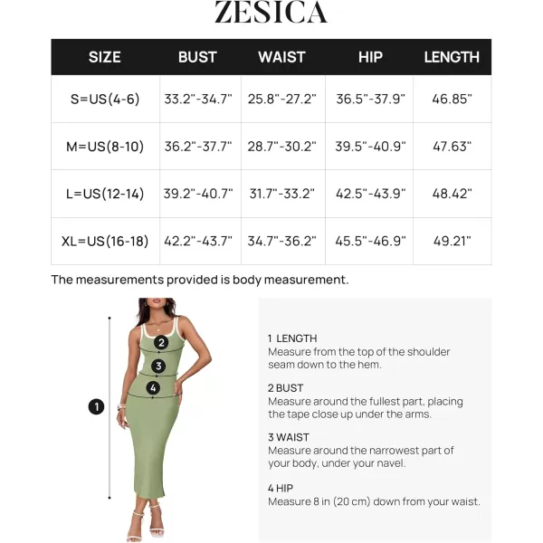 imageZESICA Womens Summer Knitted Bodycon Midi Dress 2024 Casual Sleeveless Square Neck Side Slit Vacation Long DressesGreen