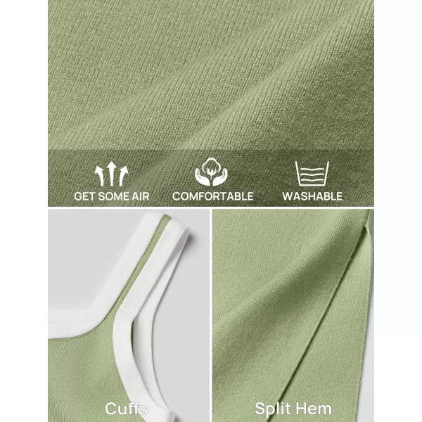 imageZESICA Womens Summer Knitted Bodycon Midi Dress 2024 Casual Sleeveless Square Neck Side Slit Vacation Long DressesGreen