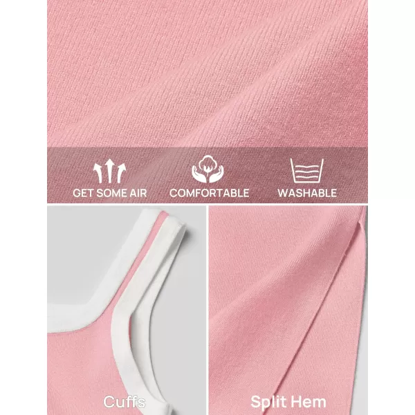 imageZESICA Womens Summer Knitted Bodycon Midi Dress 2024 Casual Sleeveless Square Neck Side Slit Vacation Long DressesPink