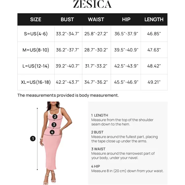 imageZESICA Womens Summer Knitted Bodycon Midi Dress 2024 Casual Sleeveless Square Neck Side Slit Vacation Long DressesPink