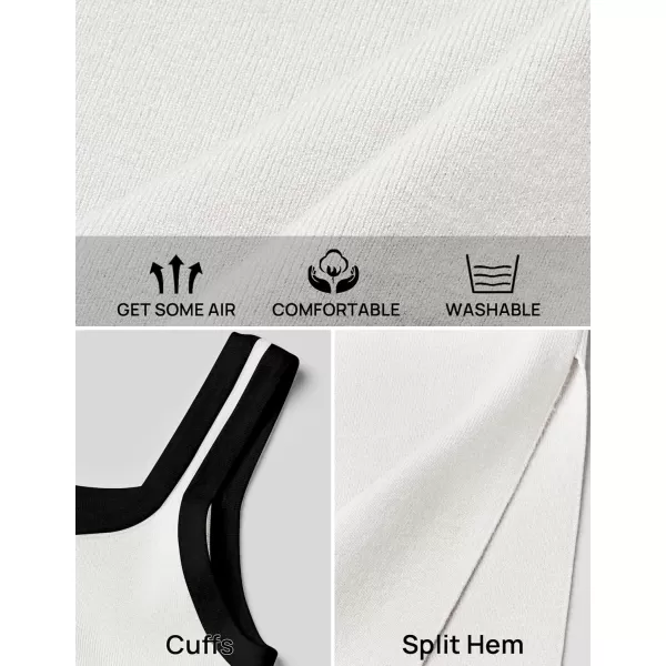 imageZESICA Womens Summer Knitted Bodycon Midi Dress 2024 Casual Sleeveless Square Neck Side Slit Vacation Long DressesWhite