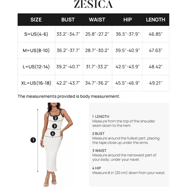 imageZESICA Womens Summer Knitted Bodycon Midi Dress 2024 Casual Sleeveless Square Neck Side Slit Vacation Long DressesWhite