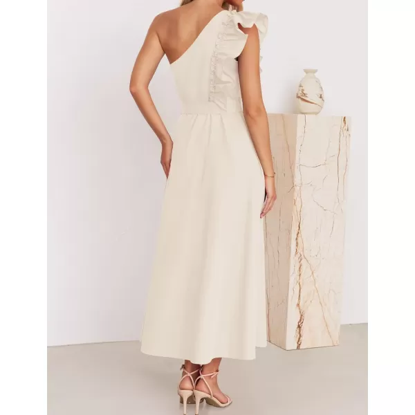 imageZESICA Womens Summer One Shoulder Ruffle Dress 2024 Sleeveless Empire Waist Boho Flowy Maxi DressesApricot