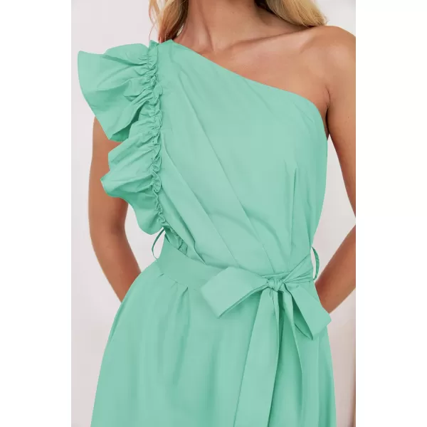 imageZESICA Womens Summer One Shoulder Ruffle Dress 2024 Sleeveless Empire Waist Boho Flowy Maxi DressesAqua
