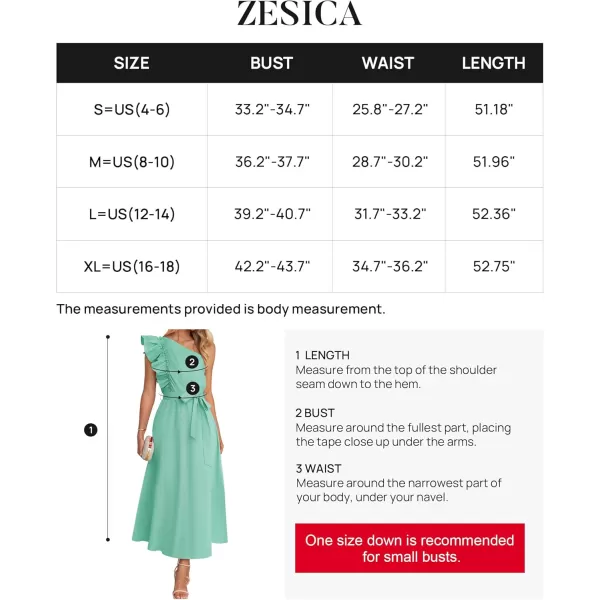 imageZESICA Womens Summer One Shoulder Ruffle Dress 2024 Sleeveless Empire Waist Boho Flowy Maxi DressesAqua