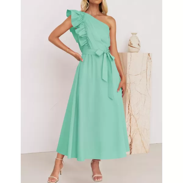 imageZESICA Womens Summer One Shoulder Ruffle Dress 2024 Sleeveless Empire Waist Boho Flowy Maxi DressesAqua