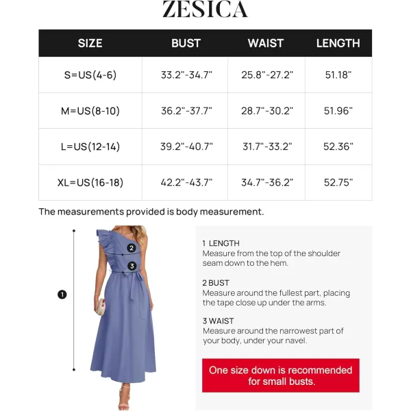 imageZESICA Womens Summer One Shoulder Ruffle Dress 2024 Sleeveless Empire Waist Boho Flowy Maxi DressesDustyblue