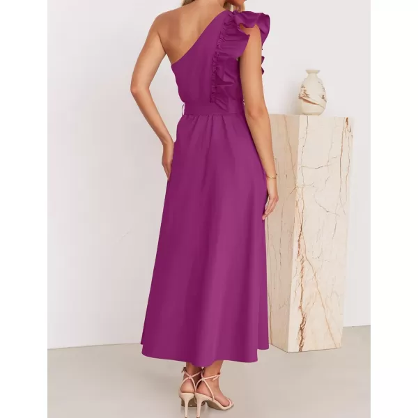 imageZESICA Womens Summer One Shoulder Ruffle Dress 2024 Sleeveless Empire Waist Boho Flowy Maxi DressesEggplant