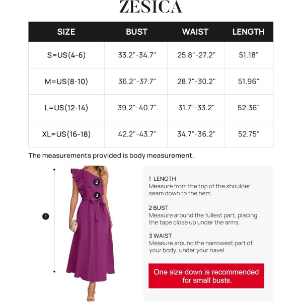imageZESICA Womens Summer One Shoulder Ruffle Dress 2024 Sleeveless Empire Waist Boho Flowy Maxi DressesEggplant