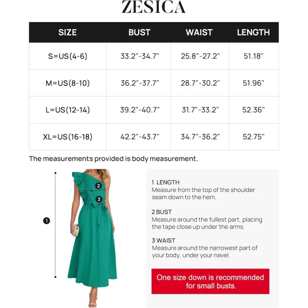imageZESICA Womens Summer One Shoulder Ruffle Dress 2024 Sleeveless Empire Waist Boho Flowy Maxi DressesGreen