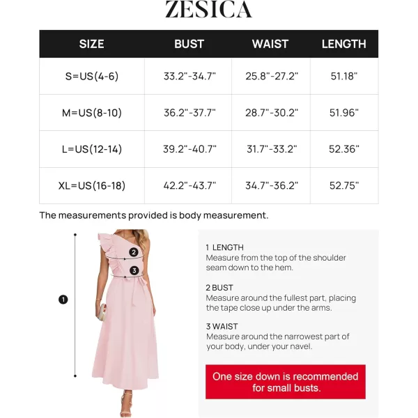 imageZESICA Womens Summer One Shoulder Ruffle Dress 2024 Sleeveless Empire Waist Boho Flowy Maxi DressesPink